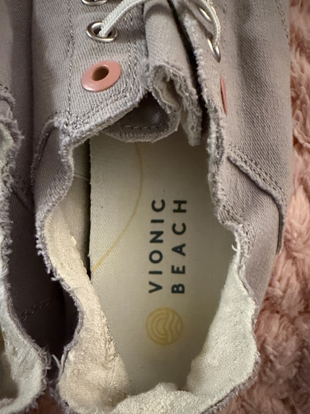 Vionic Beach Slip-On Canvas Sneakers in Gray with Pink Eyelets - Picture 4 of 11